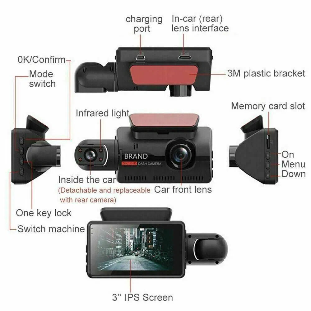 1080P Dual Lens Car DVR Dash Cam Video Recorder G - Sensor Front And Inside Camera - 5 - CJ