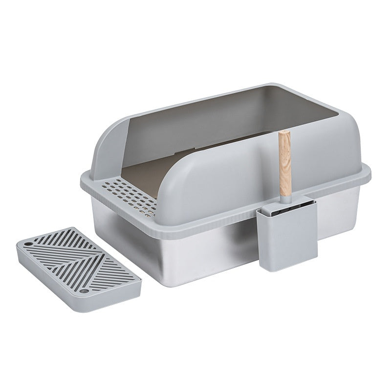 Alloy Litter Box Easy To Clean Widen And Thicken Leak - proof Sand Large Space Semi - closed Cat Toilet - 0 - CJ