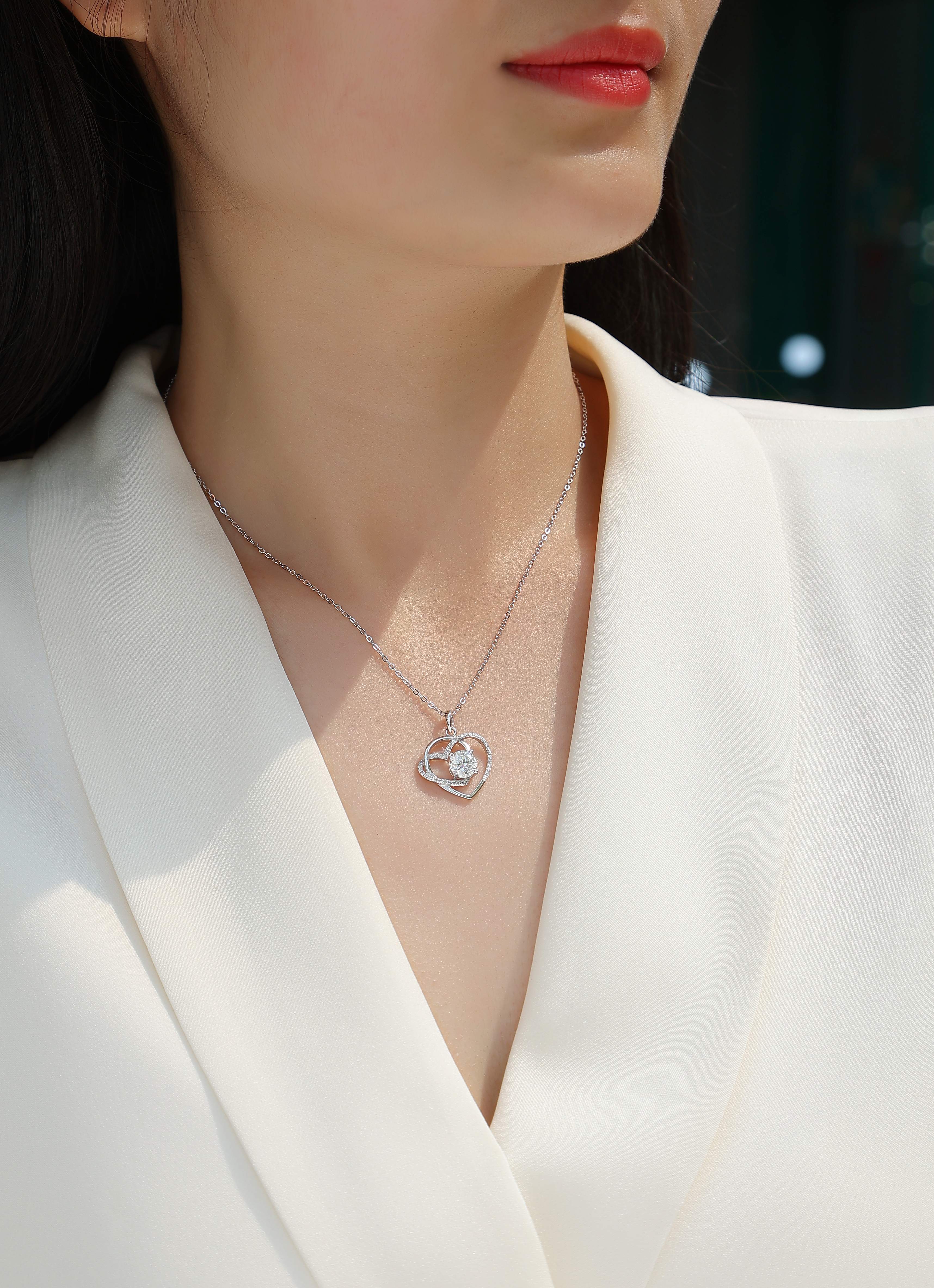 1Heart To Heart - A Fashionable And Luxurious Diamond Jewelry Pendant Set With 1 - carat Moissan Diamond S925 Sterling Silver And Platinum Plating Prohibit TikTok sales - 5 - CJ