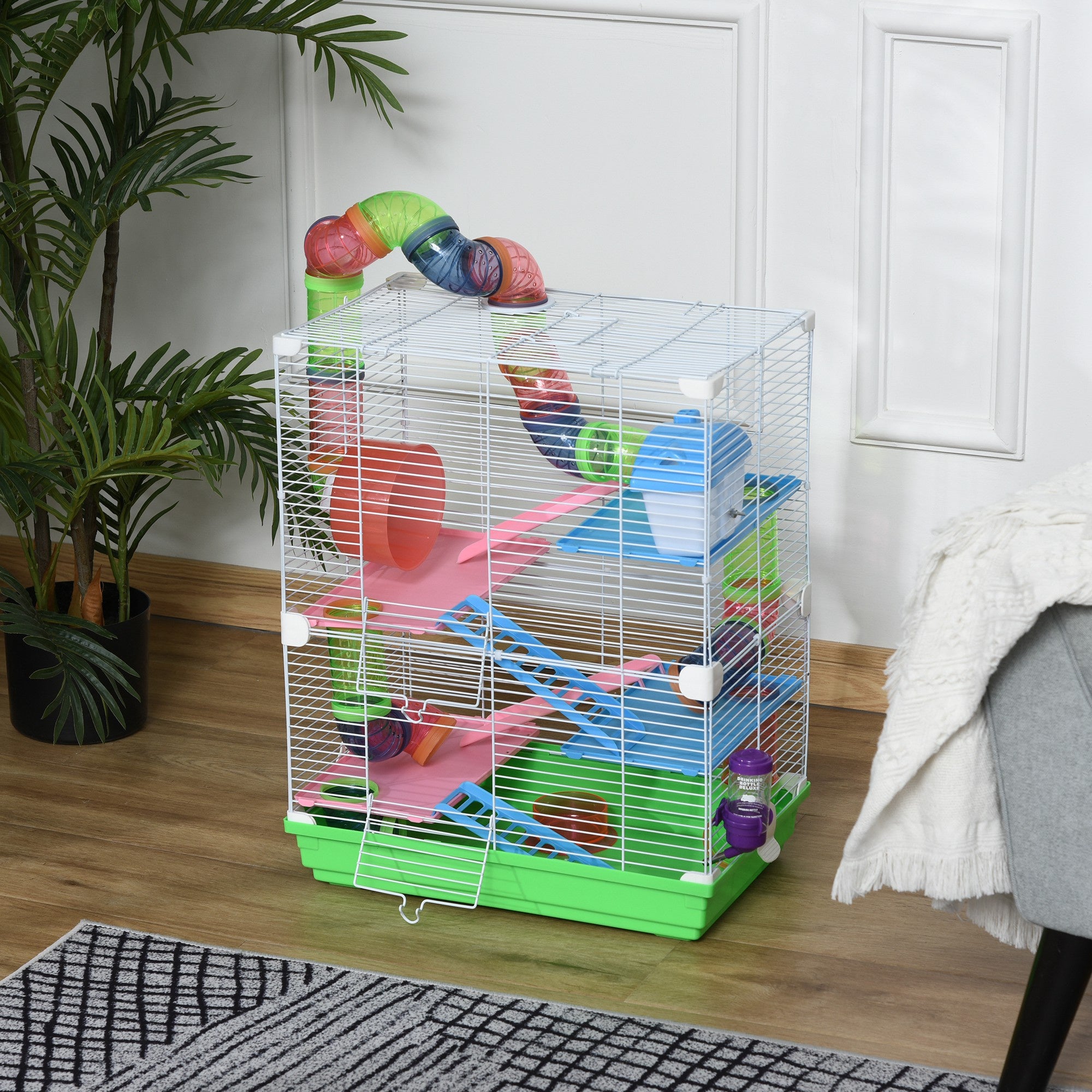5 Tiers Hamster Cage Portable Animal Travel Carrier w/ Exercise Wheels Tube - 5 - CJ