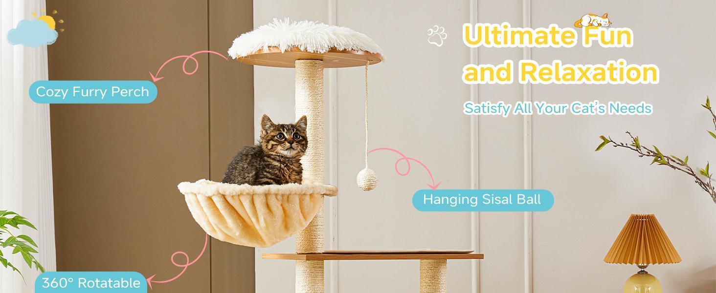 Solid Wood Cat Tree And Tower With Litter Box, Cat Scratching Board And Hammock For Indoor Large Cats - 5 - CJ