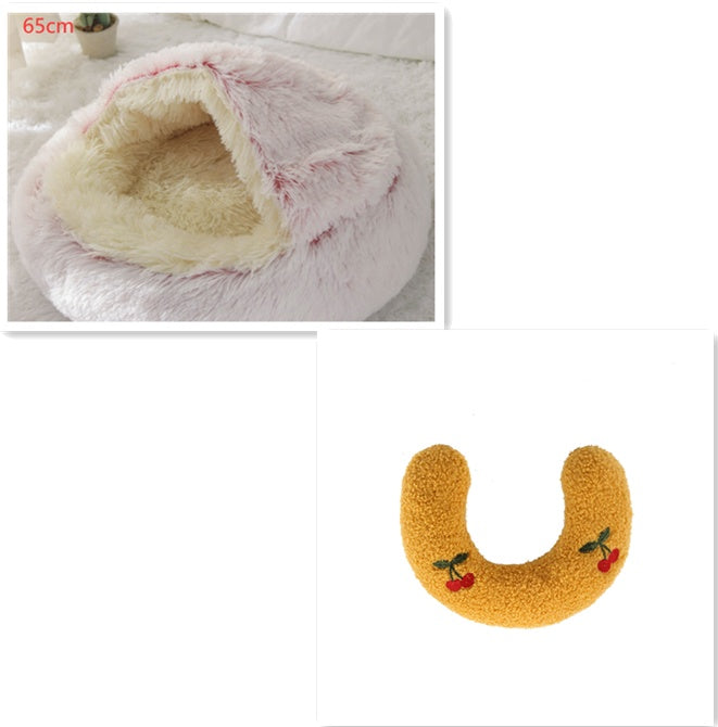 2 In 1 Dog And Cat Bed Pet Winter Bed Round Plush Warm Bed House Soft Long Plush Pets Bed Pet Products - 0 - CJ