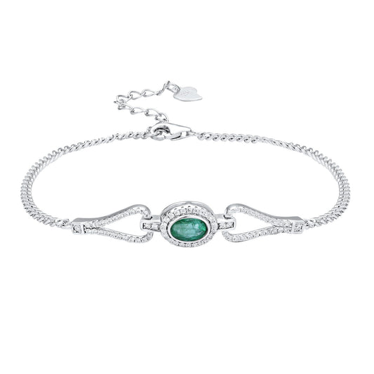Fashion S925 Silver Emerald Bracelet With Synthetic Zirconia - 4 - CJ