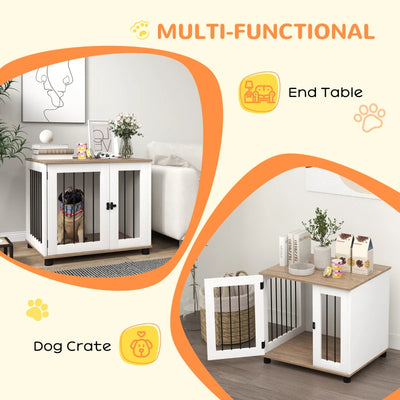 Dog Kennel Furniture Side End Table Indoor With Lockable Door, For Small And Medium Dogs, Walnut Brown - 5 - CJ