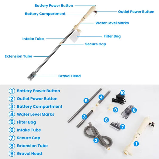 Multifunctional Electric Aquarium Gravel Cleaner Kit Length Adjustable Automatic Fish Tank Vacuum Cleaner - 5 - CJ