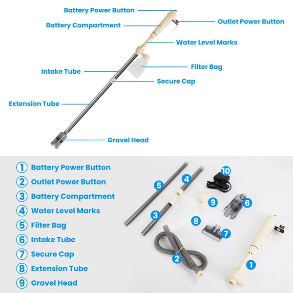Multifunctional Electric Aquarium Gravel Cleaner Kit Length Adjustable Automatic Fish Tank Vacuum Cleaner - 5 - CJ