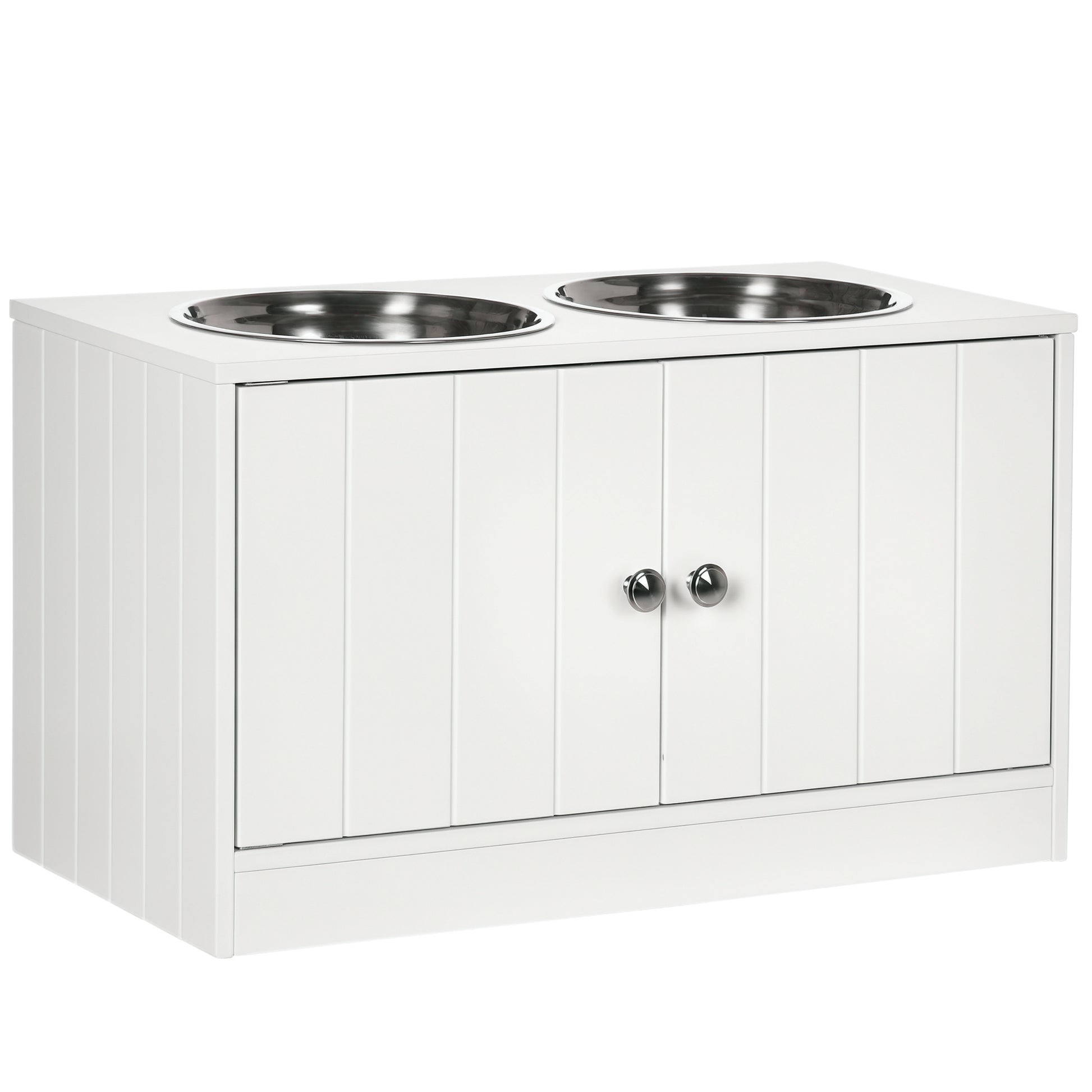 Large Elevated Dog Bowls with Storage Cabinet Containing Large 44L Capacity, Raised Dog Bowl Stand Pet Food Bowl Pet Feeding Station, White