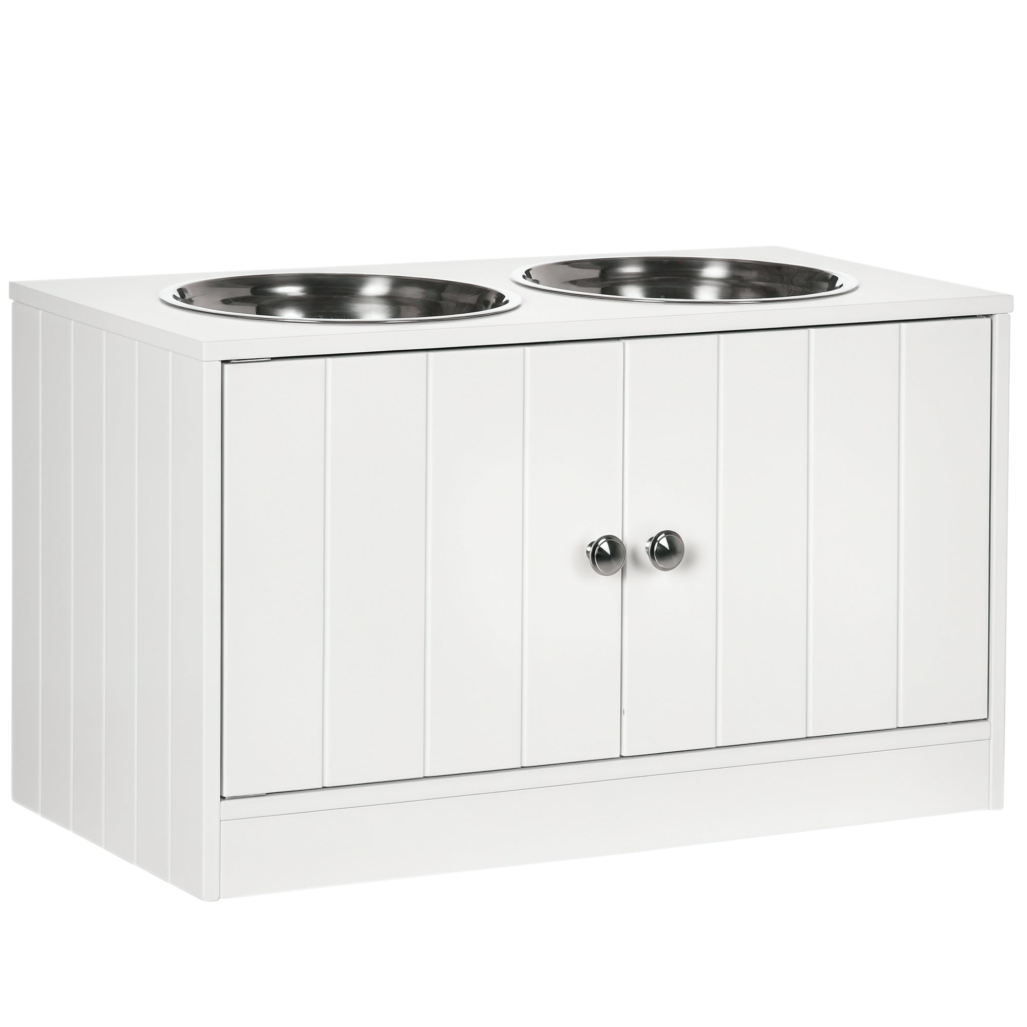 Large Elevated Dog Bowls with Storage Cabinet Containing Large 44L Capacity, Raised Dog Bowl Stand Pet Food Bowl Pet Feeding Station, White - 5 - CJ