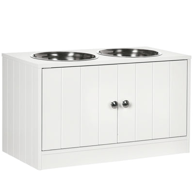 Large Elevated Dog Bowls with Storage Cabinet Containing Large 44L Capacity, Raised Dog Bowl Stand Pet Food Bowl Pet Feeding Station, White - 5 - CJ