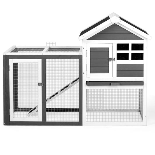House Type With Ladder Gray Fir Wood Chicken Rabbit Cage - 5 - cjdroshippping