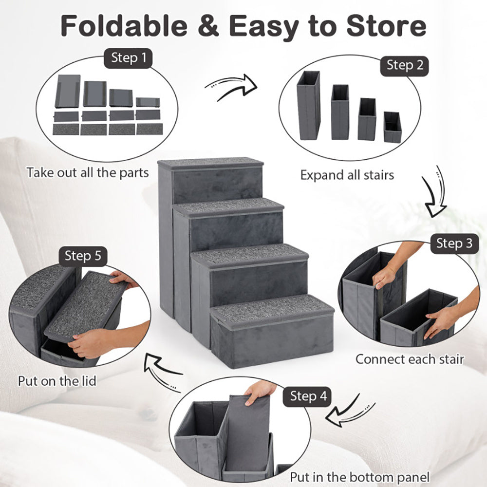 4-Step Dog Stairs Non-slip Foldable Dog Ramp With Adjustable Steps