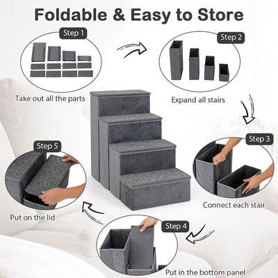 4 - Step Dog Stairs Non - slip Foldable Dog Ramp With Adjustable Steps - 5 - CJ