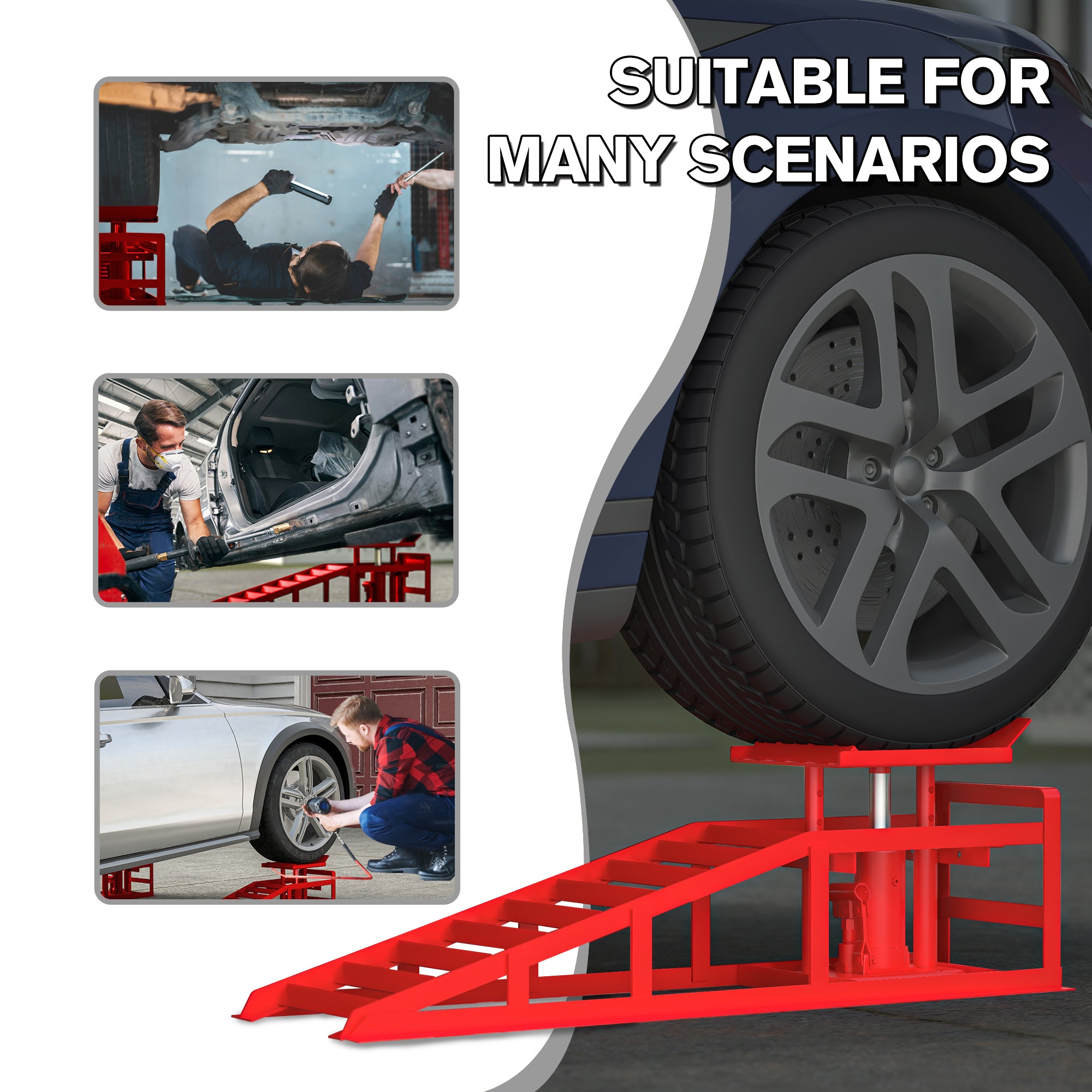 2 Pack Hydraulic Car Ramps 5T 11000lbs Low Profile Car Lift Service Ramps Truck Trailer Garage,Height Hydraulic Vehicle Ramps - 5 - CJ