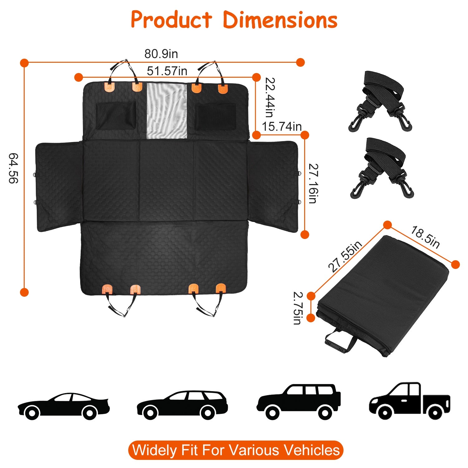 Dog Car Back Seat Cover With Zipper Mesh Window Storage Bags Waterproof 600D Oxford Cloth Car Seat Protector With Slide Flaps For Cars Trucks SUVs - 5 - CJ