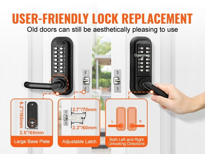Mechanical Keyless Entry Door Lock, 14 Digit Keypad, Double - sided Embedded Outdoor Gate Door Locks Set With Keypad And Handle, Water - proof Zinc Alloy, Easy To Install, For Garden, Yard, Garage - 5 - CJ