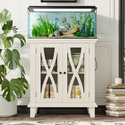 20 - gallon Aquarium Rack With 4 AC Outlets And 2 USB Ports, Farmhouse - style Decorative Aquarium Rack Furniture With Adjustable Shelves 10 - 20 Gallon Reptile And Turtle Rack With Storage Cabinet, Beige. - 5 - CJ