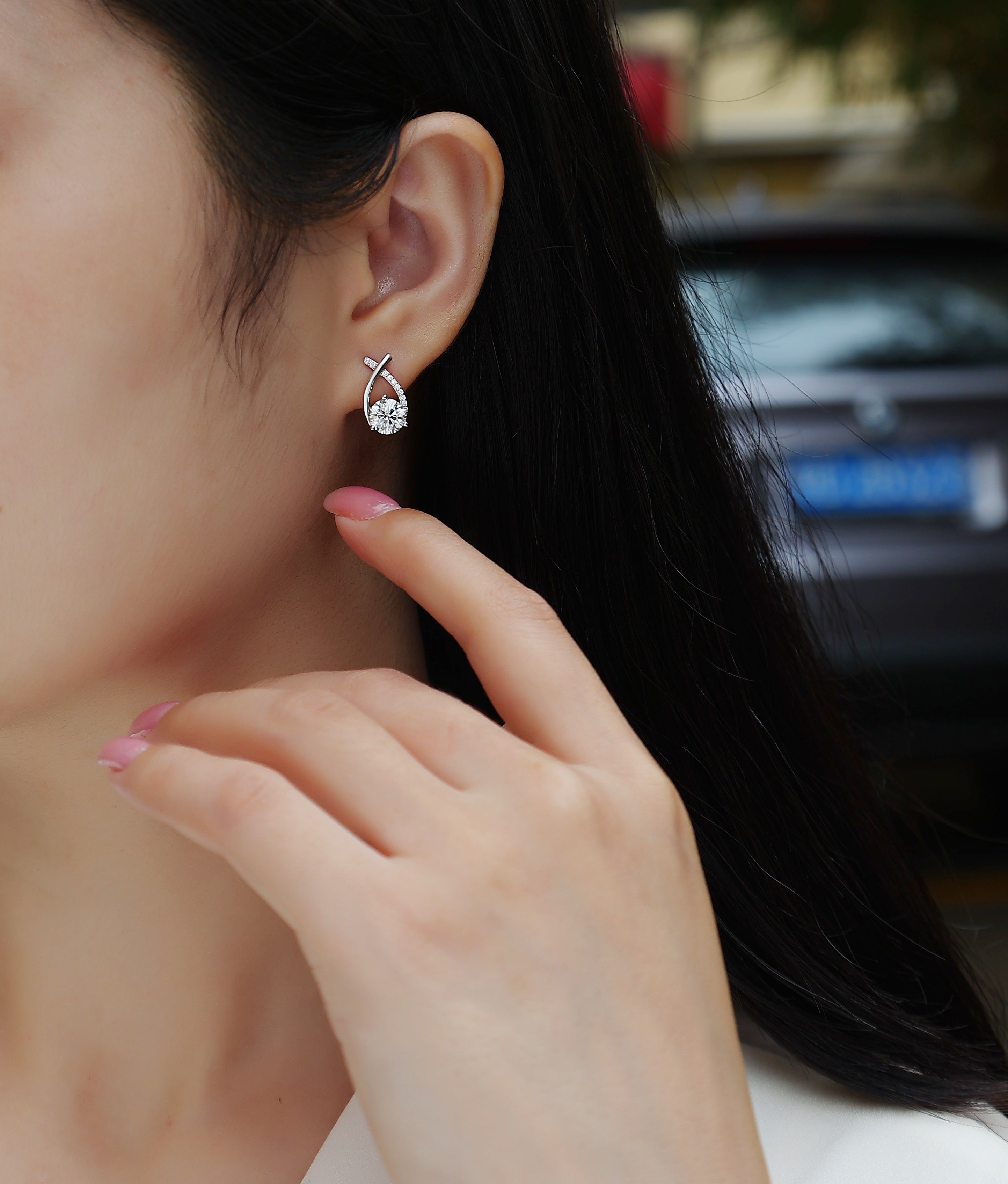 1Happy Encounter - Fashionable And Luxurious Diamond Jewelry Set With 1 - carat Moissan Diamond S925 Sterling Silver And Platinum - plated Stud Earrings Prohibit TikTok sales - 5 - cjdropshipping