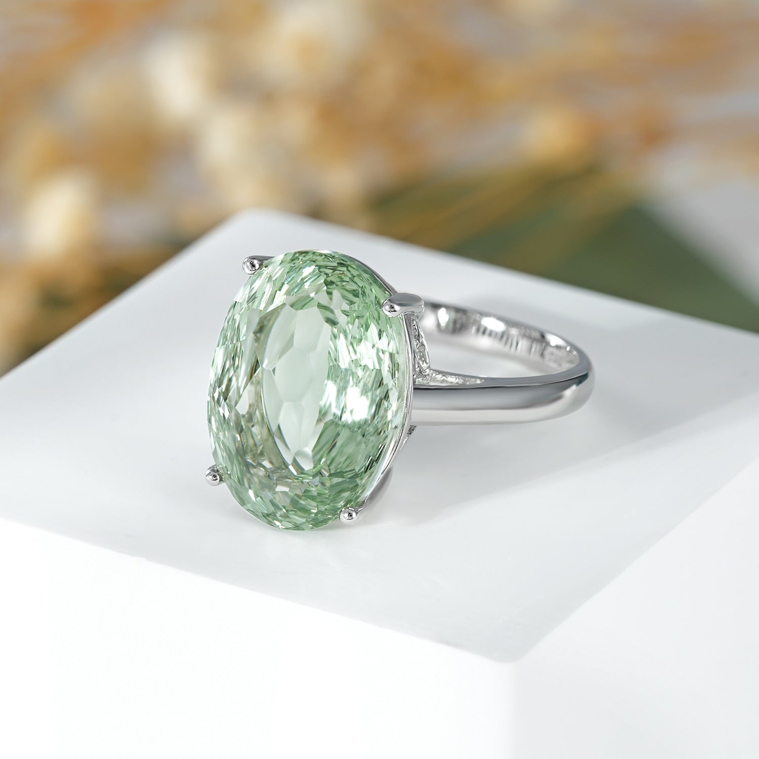 Luxury Retro 925 Sterling Silver Ring Large Grain Natural Green Amethyst Gemstone Inlaid Ring - 4 - CJ