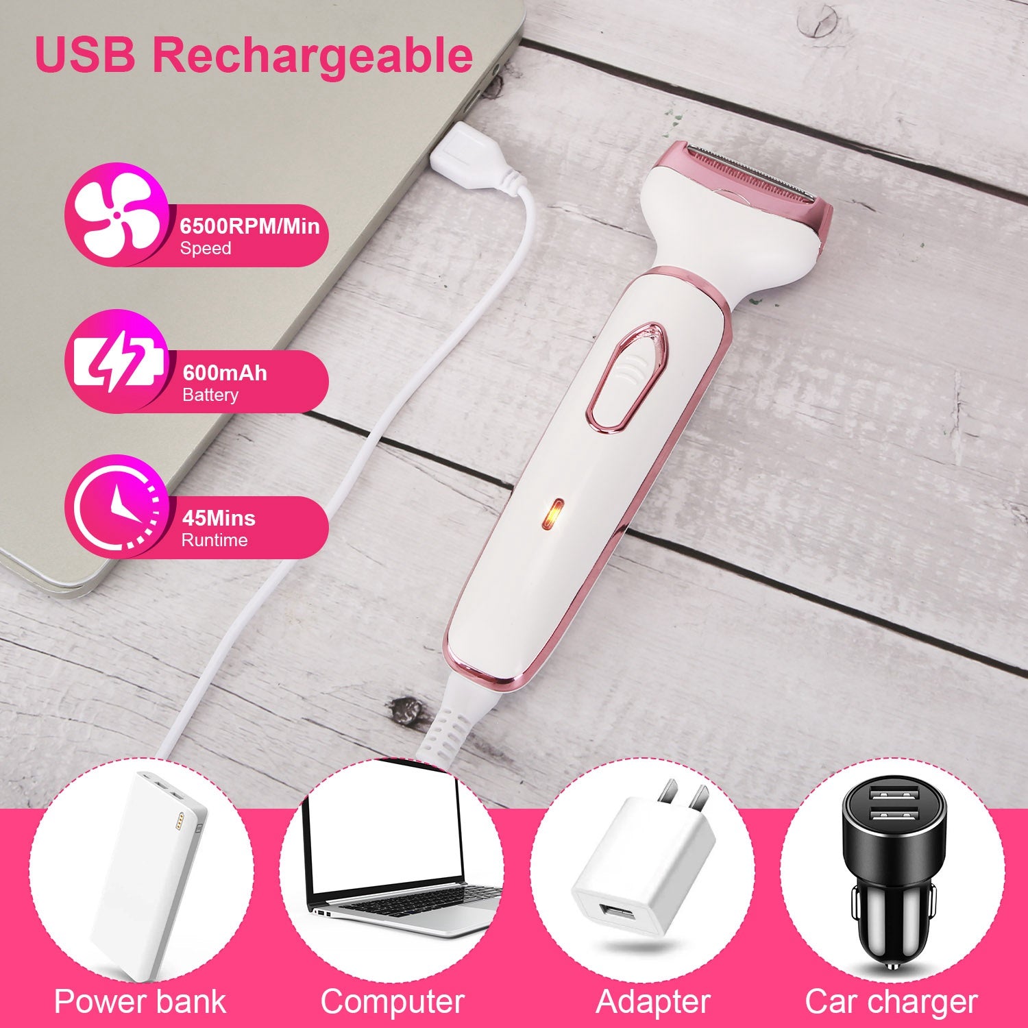 1Pc 4 In 1 Electric Razor For Women Painless Grooming Kit Rechargeable Eyebrow Nose Hair Pubic Hair Bikini Trimmer Face Shaver - 5 - cjdropshipping