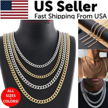 Stainless Steel Gold Silver Chain Cuban Curb Womens Mens Necklace - 5 - CJ