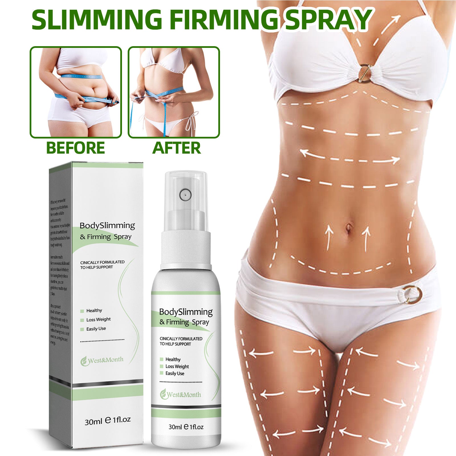 West&Month Body Slimming & Firming Spray, Slimming Body Firming Tummy And Arms Light Body And Body Massage Lotion - 5 - CJ