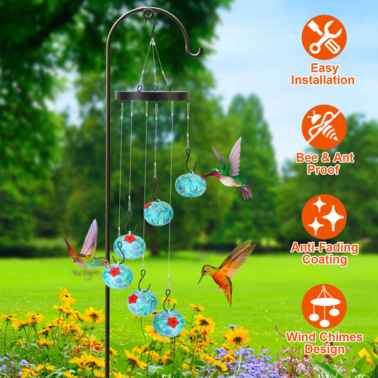 1Pc Wind Chimes Humming Bird Feeder Ant And Bee Proof Outdoor Hanging Hummingbird Feeder For Viewing Decoration For Garden Patio Yard Balcony - 5 - CJ