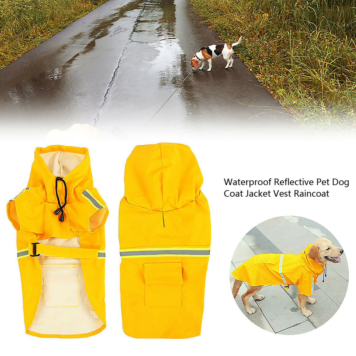 Dog Raincoat,Waterproof Dog Rain Jacket With Safety Reflective Stripe,Hooded Slicker Dachshund Doggy Dog Poncho With Leash For Dogs And Puppies - 5 - CJ