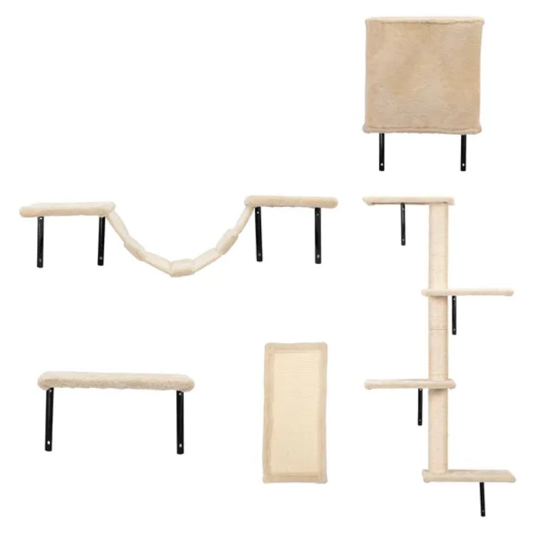 5 Pcs Wall Mounted Cat Climber Set  Floating Cat Shelves And Perches  Cat Activity Tree With Scratching Posts  Modern Cat Furniture - 5 - CJ