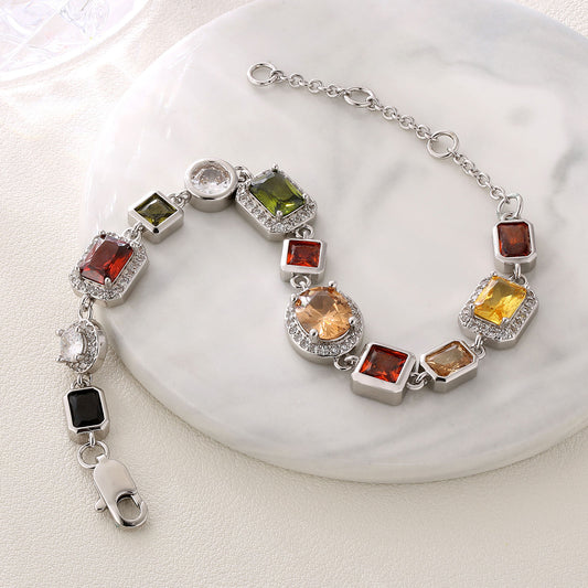 Vintage 18K Gold Plated Gemstone Hand Chain Multi Colored Gem Stone JEWELRY Cubic Zirconia Colorful CZ Bracelet For WOMEN MEN - 5 - CJ