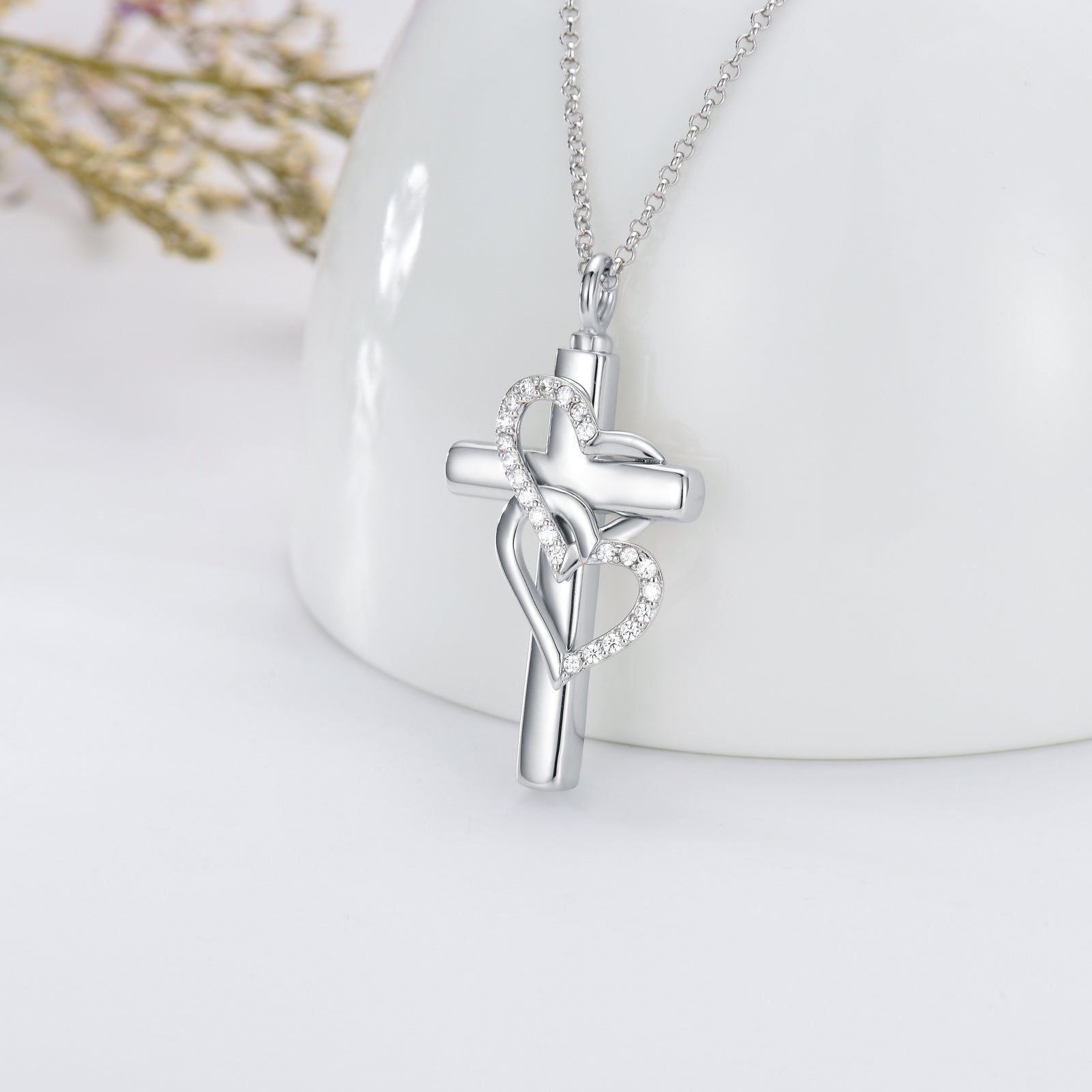 Cross Sterling Silver Ashes Urn Heart Pendant Necklace As Cremation Keepsake Jewelry - 5 - cjdropshipping