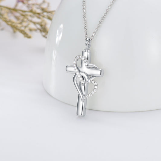 Cross Sterling Silver Ashes Urn Heart Pendant Necklace As Cremation Keepsake Jewelry - 5 - cjdropshipping