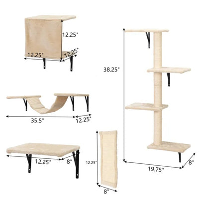 5 Pcs Wall Mounted Cat Climber Set  Floating Cat Shelves And Perches  Cat Activity Tree With Scratching Posts  Modern Cat Furniture - 5 - CJ