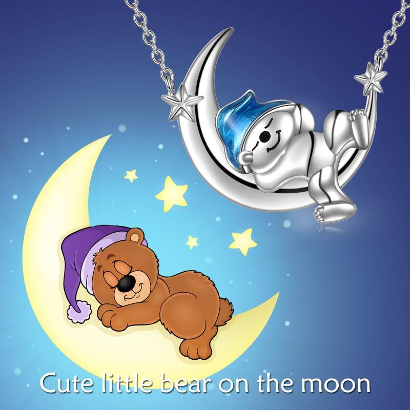 Sterling Silver Bear Necklace Bear Moon Pendant Cute Animal Jewelry Bear Gifts for Women - 5 - cjdropshipping