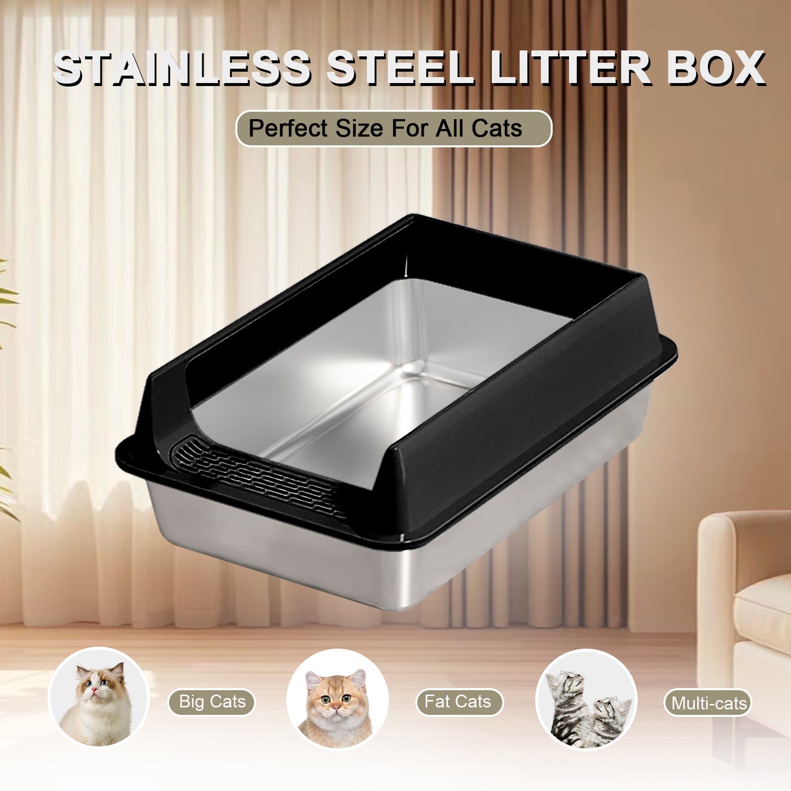 Oversized Stainless Steel Litter Box, Semi - enclosed Splash - proof And Leak - proof Design, Removable Lid, Suitable For Big Cats, And More - 5 - CJ