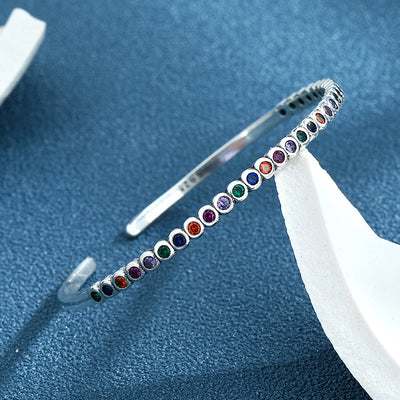 925 Sterling Silver Niche Design Vintage Heavy Industry Rainbow Versatile Bracelet - 4 - CJ