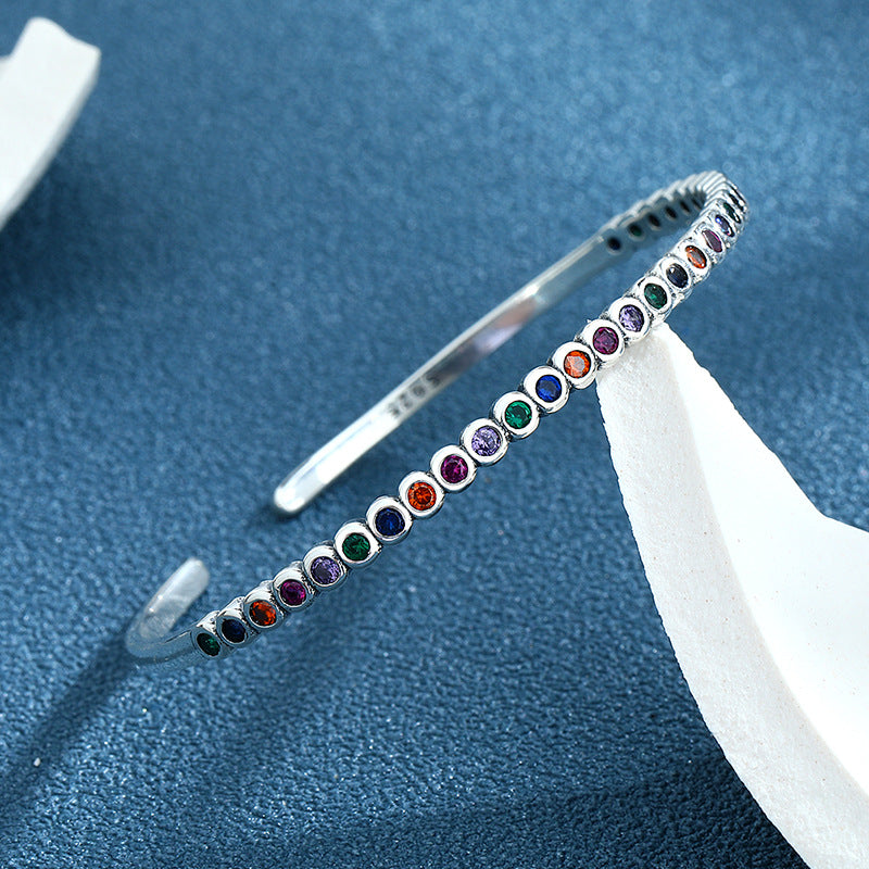 925 Sterling Silver Niche Design Vintage Heavy Industry Rainbow Versatile Bracelet - 4 - CJ