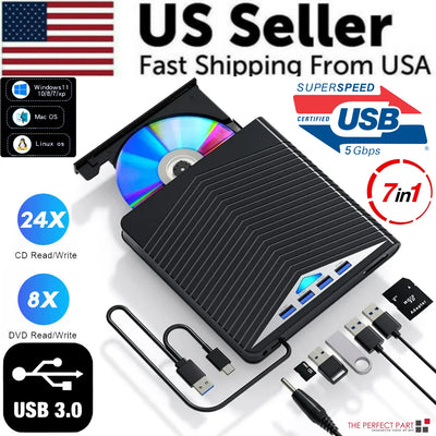 External CD DVD Drive For PC Laptop Windows 11 10 USB 3.0 Burner Reader Writer - 5 - CJ