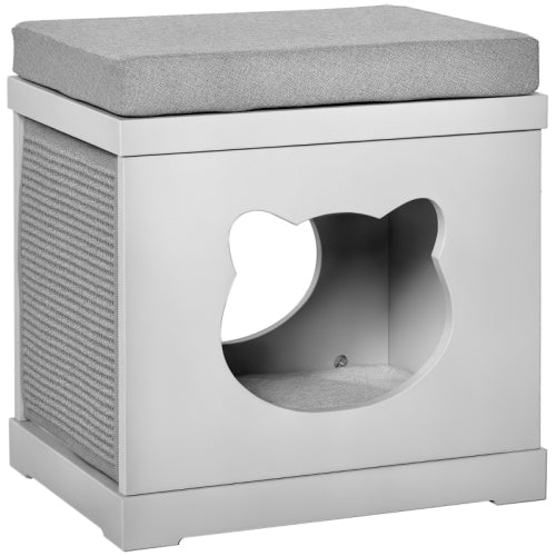 PawHut Cat House Bed Kitten Cave Cube Indoor For Small Pet With Removable Sisal Scratching Pads Soft Cushions, 41x30x36 Cm, Grey - 5 - CJ
