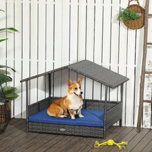 PawHut Wicker Dog House Outdoor With Canopy, Rattan Dog Bed With Water - resistant Cushion, For Small And Medium Dogs, Dark Blue - 5 - CJ