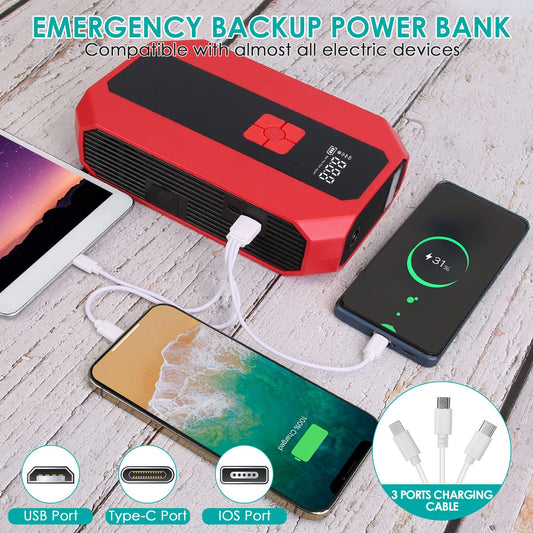1Pc Portable Car Jump Starter Air Compressor 1500A 400PSI Car Battery Charger Jump Starter Power Bank LED Flashlight Digital Tire Inflator For 4.0L Gasoline Or 2.0L Diesel Engine - 5 - CJ
