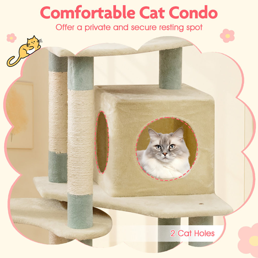 61 Inch Multi - Level Aesthetic Floral Kitten Tower With Flower - Shaped Padded Perch - 5 - cjdroshippping