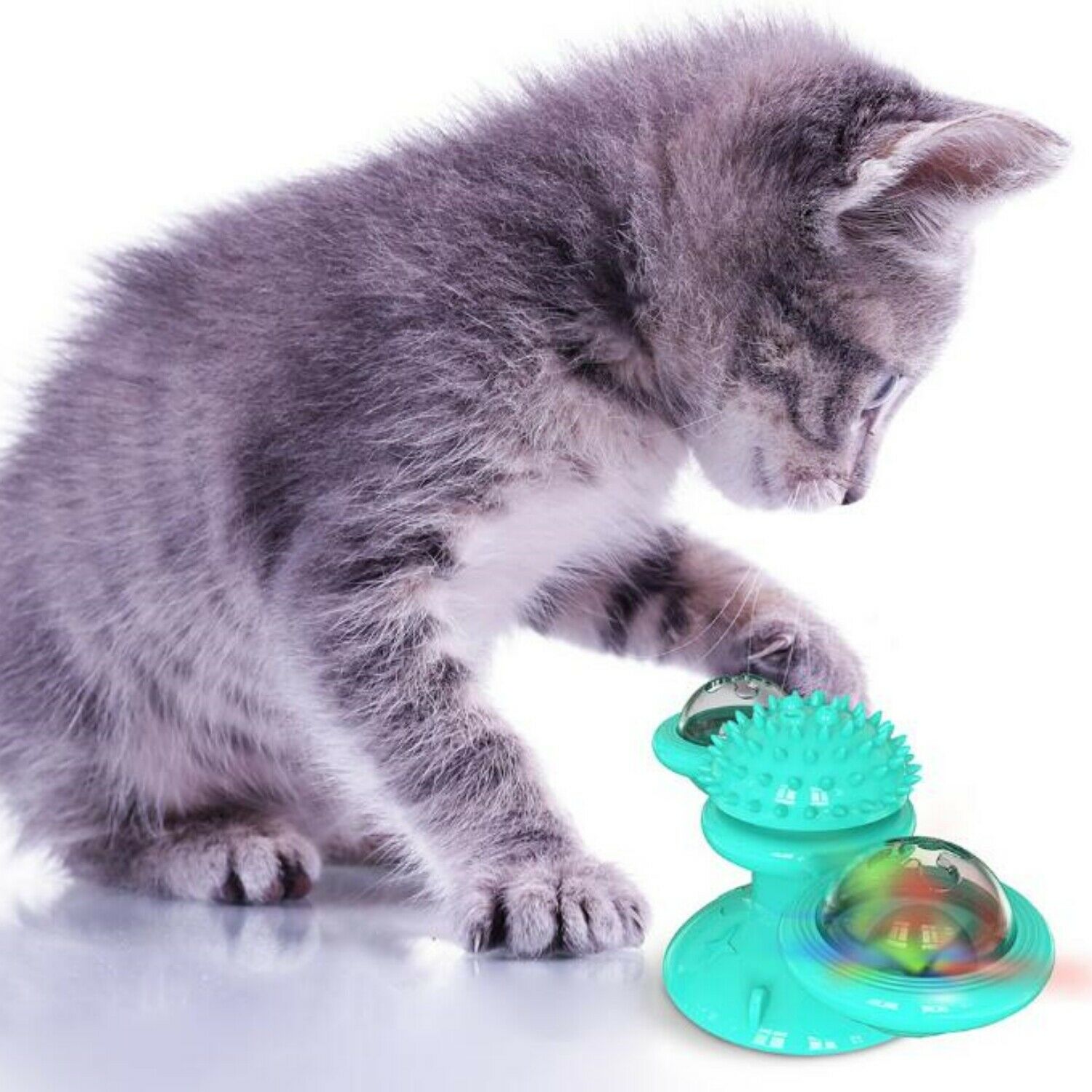 New Windmill Cat Toys Cute Rotating Interactive Cat Toy - Indoor Windmill Cat Toy With Suction Cup Catnip & Jagged Teeth Middle Ball, Smart Kitten Rotating Spinner Exercise Toy, Toothbrush & Massager - 5 - CJ