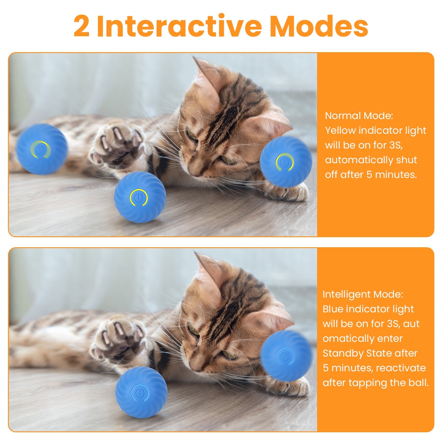 1Pc Cat Toys Ball Fast Rolling In Pouch Rechargeable Motion Activated Interactive Cat Toys For Indoor Cats Hide And Seek Mouse Catching Game - 5 - CJ