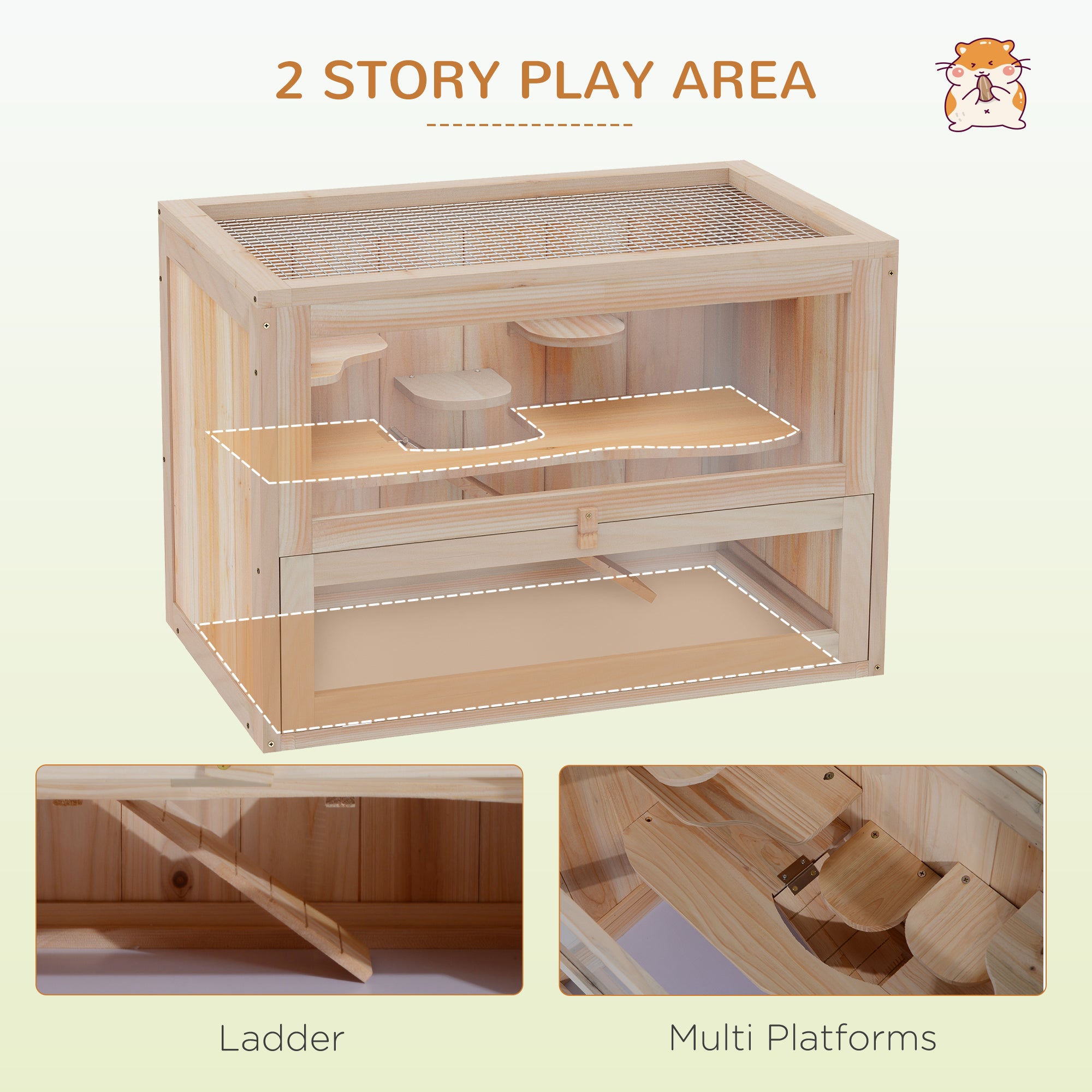 2 - Tier Hamster Habitat Openable Top Front Door Shelf Ladder Stable Fir Wood Frame Nature Wood - 5 - cjdroshippping