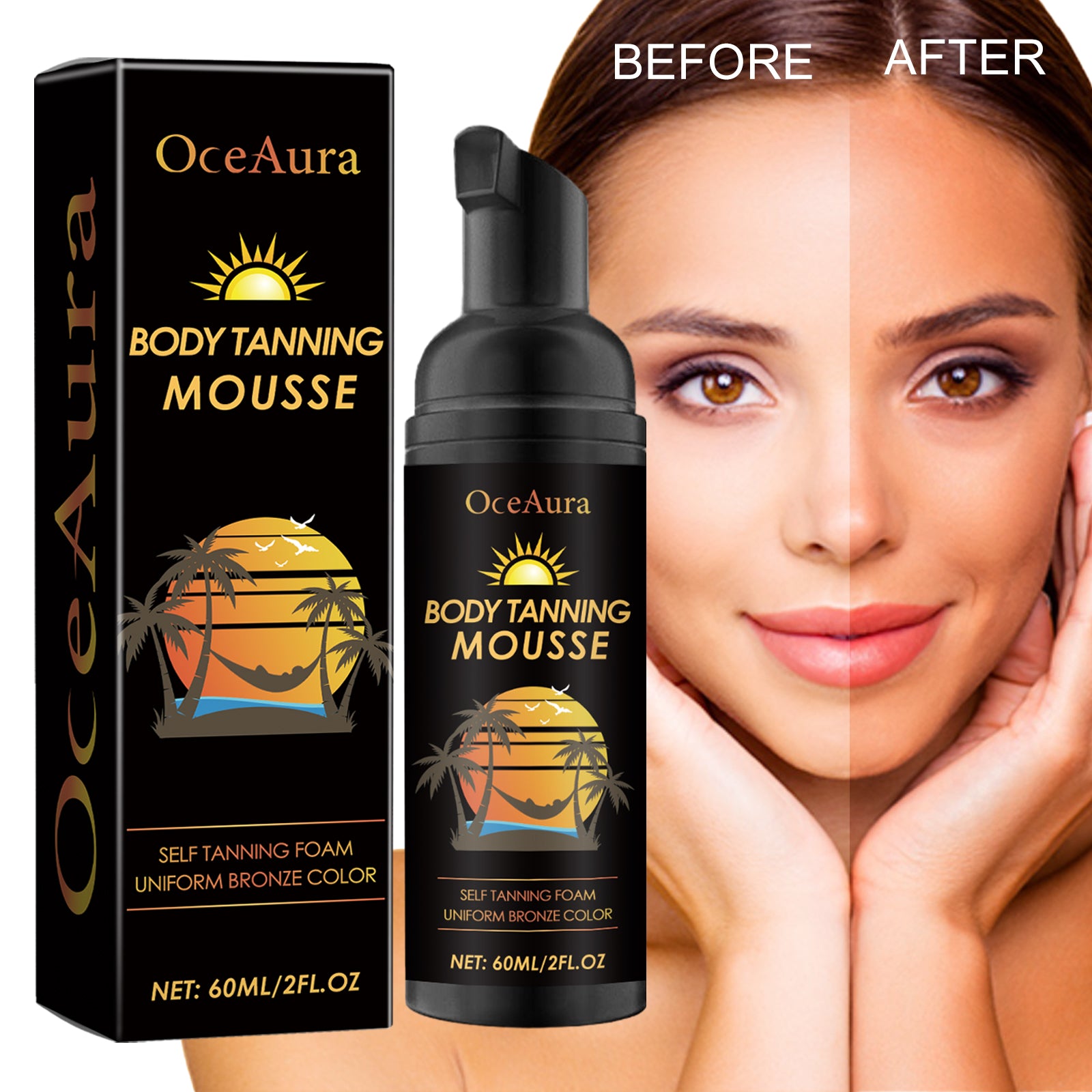 OceAura Tanning Mousse, Summer Outdoor Seaside Help Sun Moisturizing Skin Natural Fashion Wheat Color - 5 - CJ
