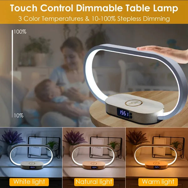Bedside Table Lamp Touch Control Lamp With Clock Wireless Charging LED Desk Lamp Dimmable Nightstand Reading Lamp