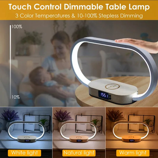 Bedside Table Lamp Touch Control Lamp With Clock Wireless Charging LED Desk Lamp Dimmable Nightstand Reading Lamp - 5 - CJ