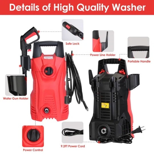 Electric High Pressure Washer 3000PSI Max 2.6GPM Powerful Car Washer Pressure Cleaner With Adjustable Spray Nozzle Soap Dispenser IPX5 Waterproof For Patio Garden Driveway - 5 - cjdropshipping
