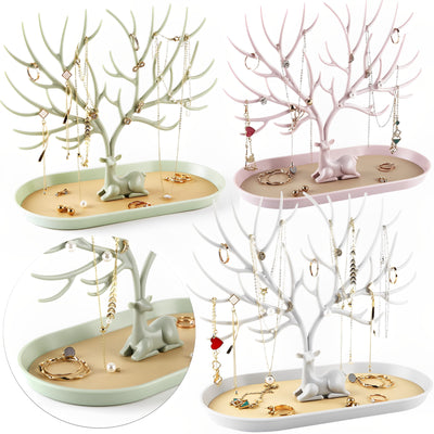 Deer Jewelry Display Stand Earrings Necklace Ring Jewelry Display Tray Jewelr Crystal Handle Antlers Jewelry Display Stand With Storage Drawer And Tray, Tree Tower Rack Hanging Organizer - 5 - CJ