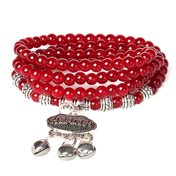 Red Agate Beaded Good Lock Bracelet - 5 - CJ